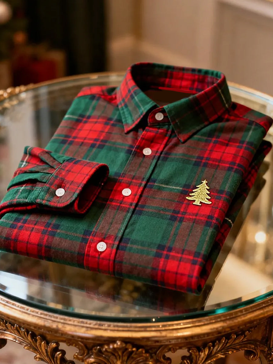 Men's Business Retro Christmas Art Print Long-Sleeved Shirt