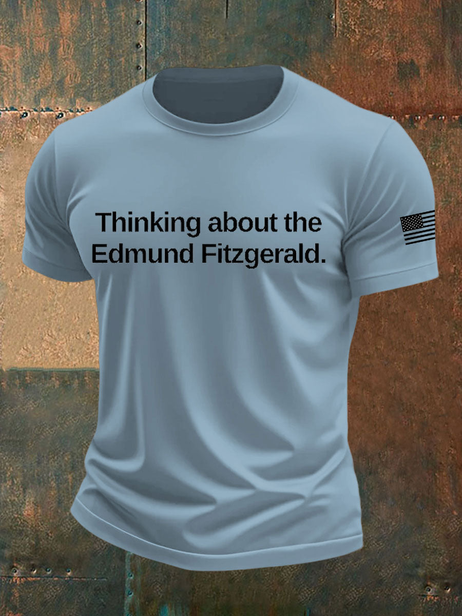 Men's Thinking about the Edmund Fitzgerald imitation cotton short-sleeved T-shirt