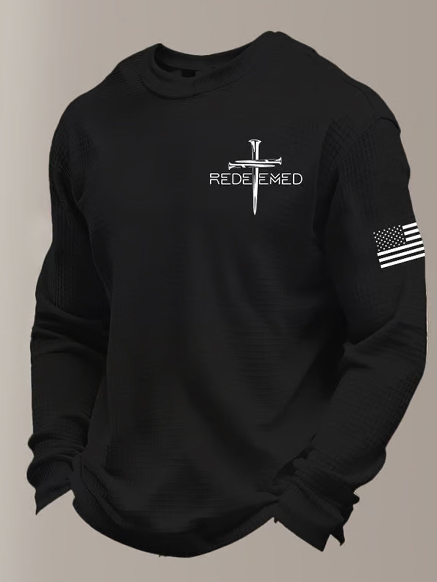 Men's Retro Faith Art Print Waffle Knit Comfortable Top