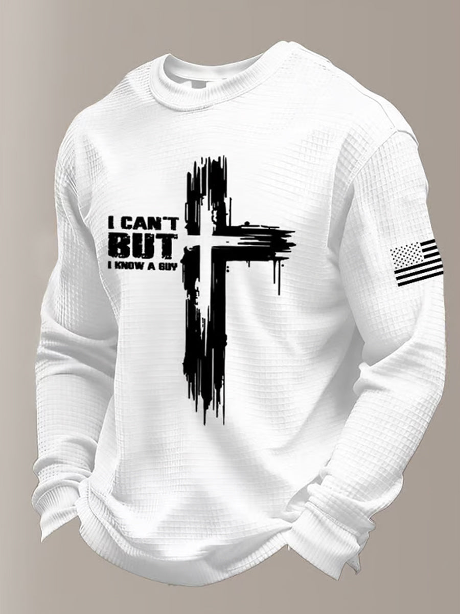 Men's Retro Faith Art Print Waffle Knit Comfortable Top