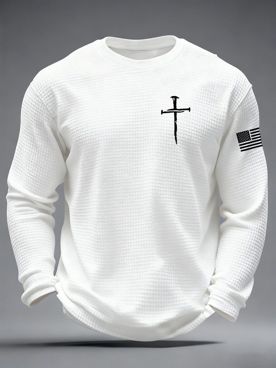 Men's Jesus The Way The Truth The Life John 14:6 Christian Cross Waffle Long Sleeve T-Shirt