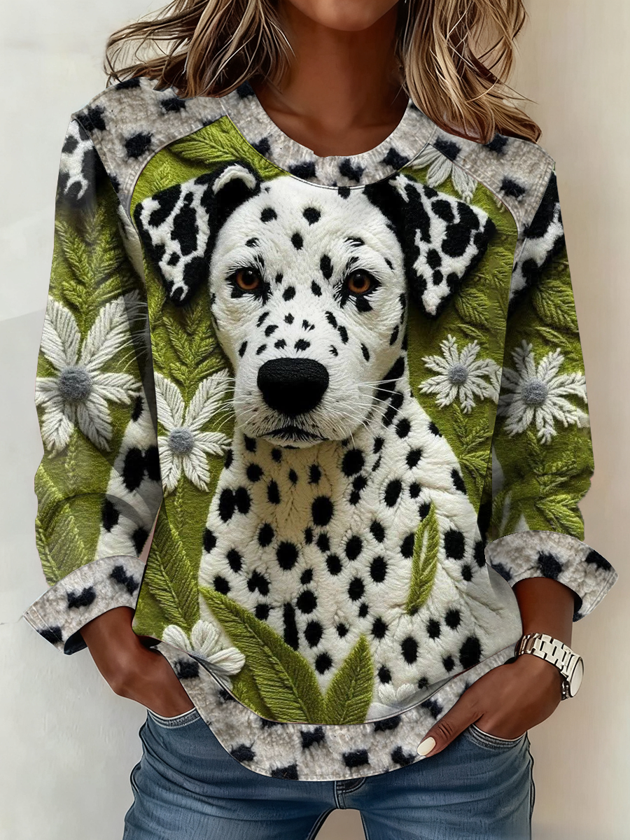 Women's cute dog print Patchwork Top
