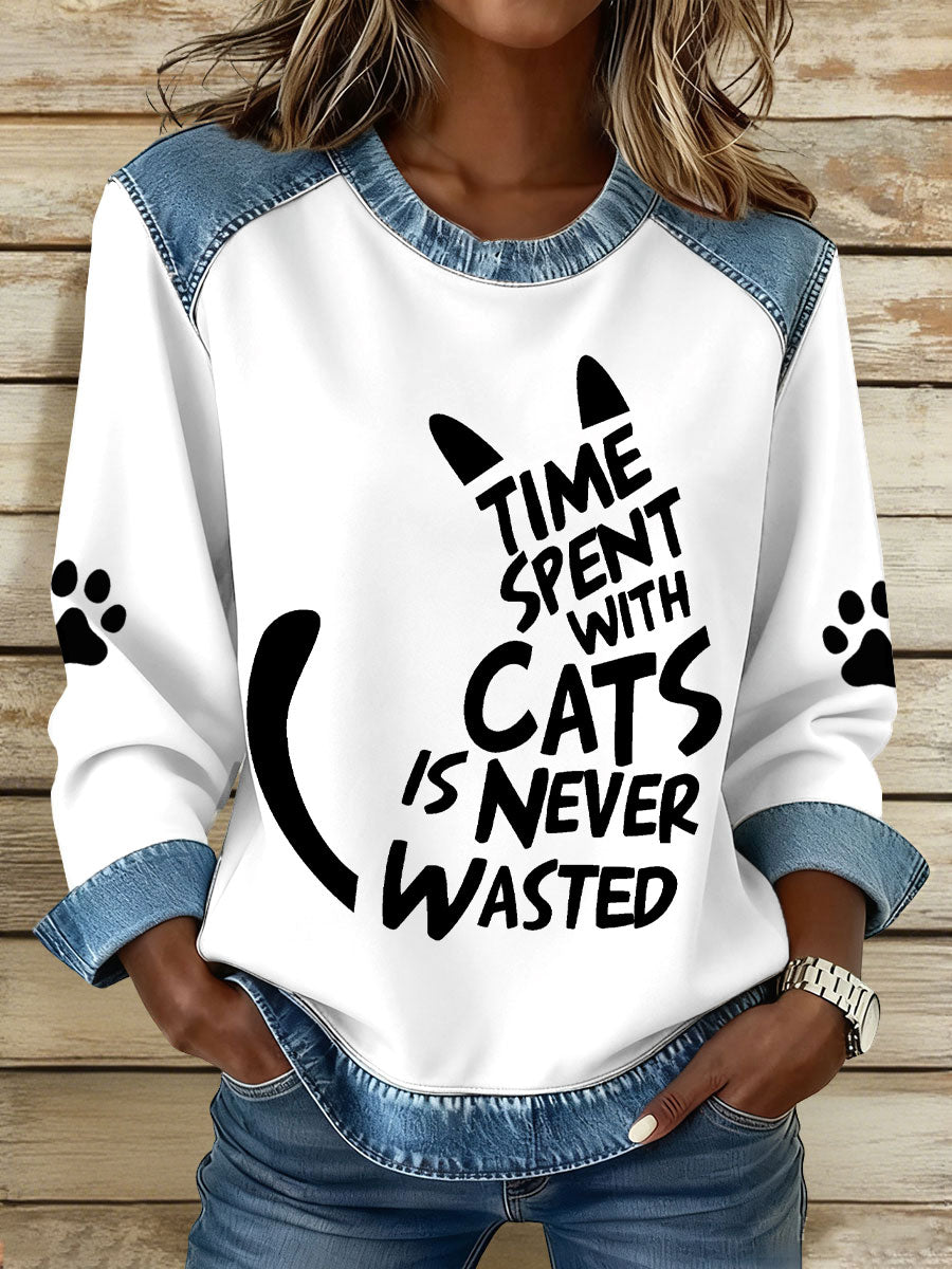 Women's 'time spent with cats is never wasted' sweatshirts