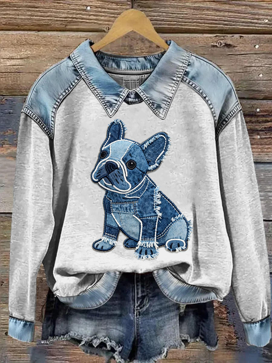 Women's Animal Print Patchwork Lapel Long Sleeved Sweatshirt