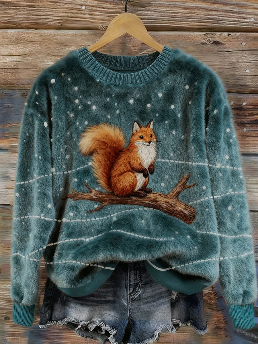 Women's Retro Animal Christmas Art Print Casual Flannel Top