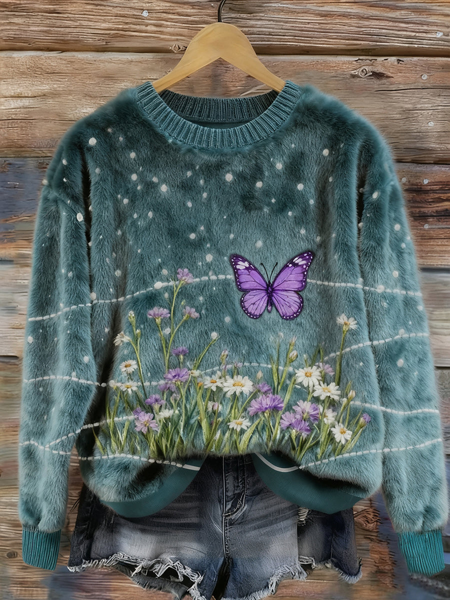 Women's Retro Animal Christmas Art Print Casual Flannel Top