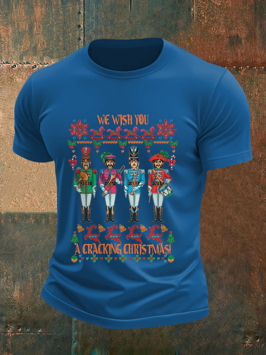 Men's Retro Wish You Have A Cracking Christmas Classic Legendary Rock Band Print Casual Tee