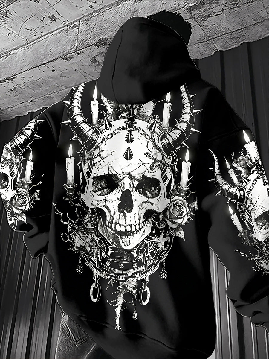 Men's Rock Band Inspired Oversized Drop-Shoulder Hoodie with Pocket