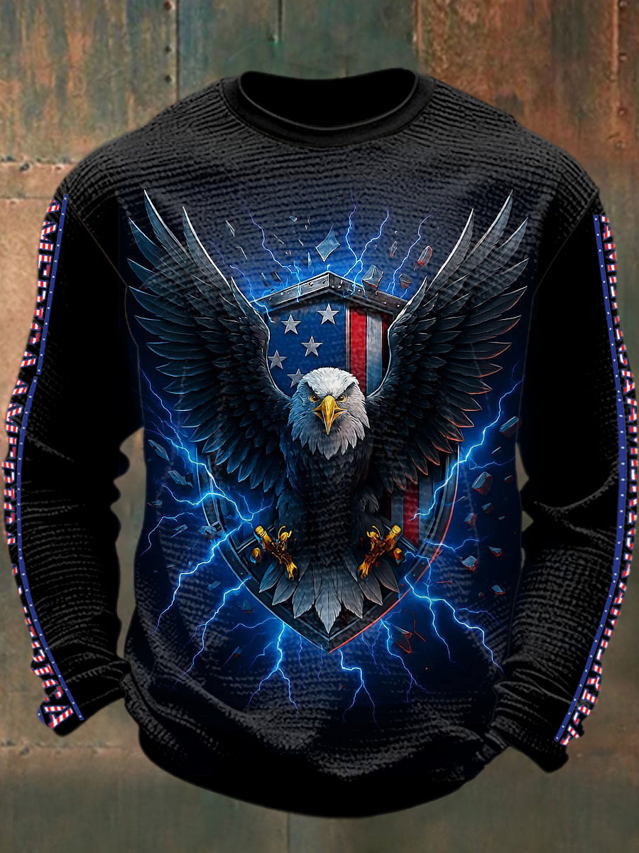 Men's Printed Waffle Long Sleeved Round Neck Sweatshirt