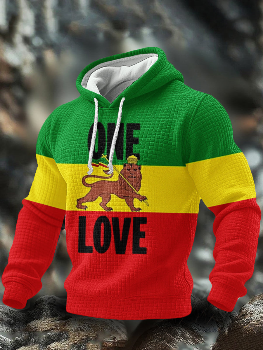Men's One Love Rasta Lion Checkered Cotton Hoodie