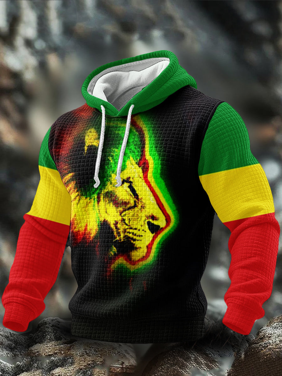 Men's One Love Rasta Lion Checkered Cotton Hoodie