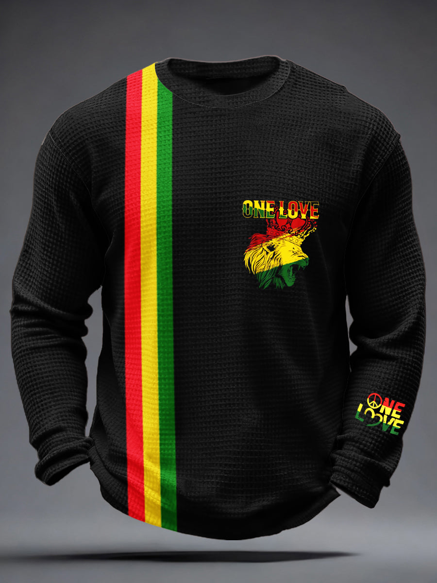 Men's One Love Rasta Lion Waffle Long Sleeve T-Shirt