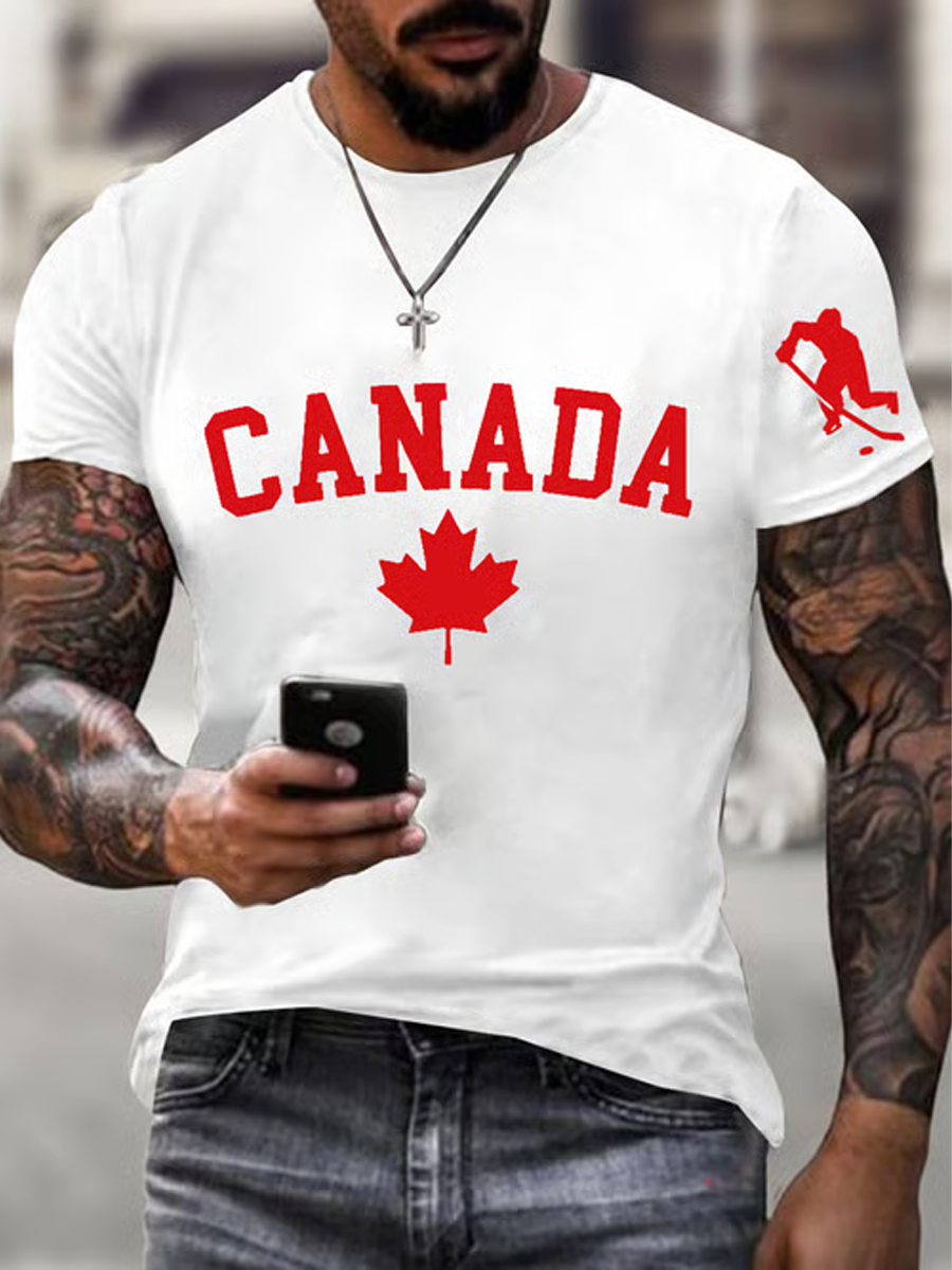 Men's Canadian Ice Hockey imitation cotton short-sleeved T-shirt