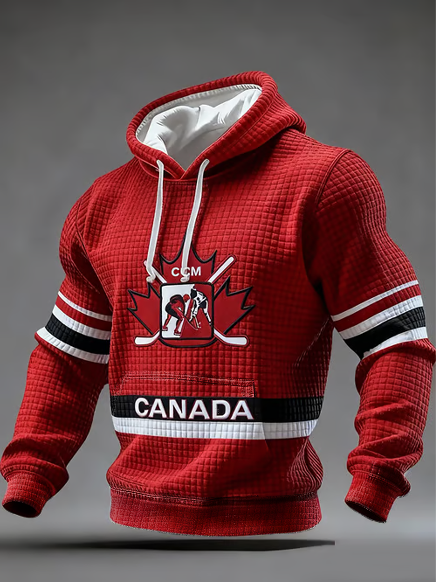 Men's Canadian Ice Hockey Checkered Cotton Hoodie