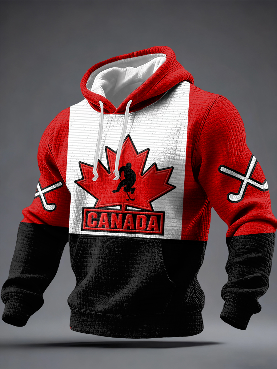 Men's Canadian Ice Hockey Checkered Cotton Hoodie