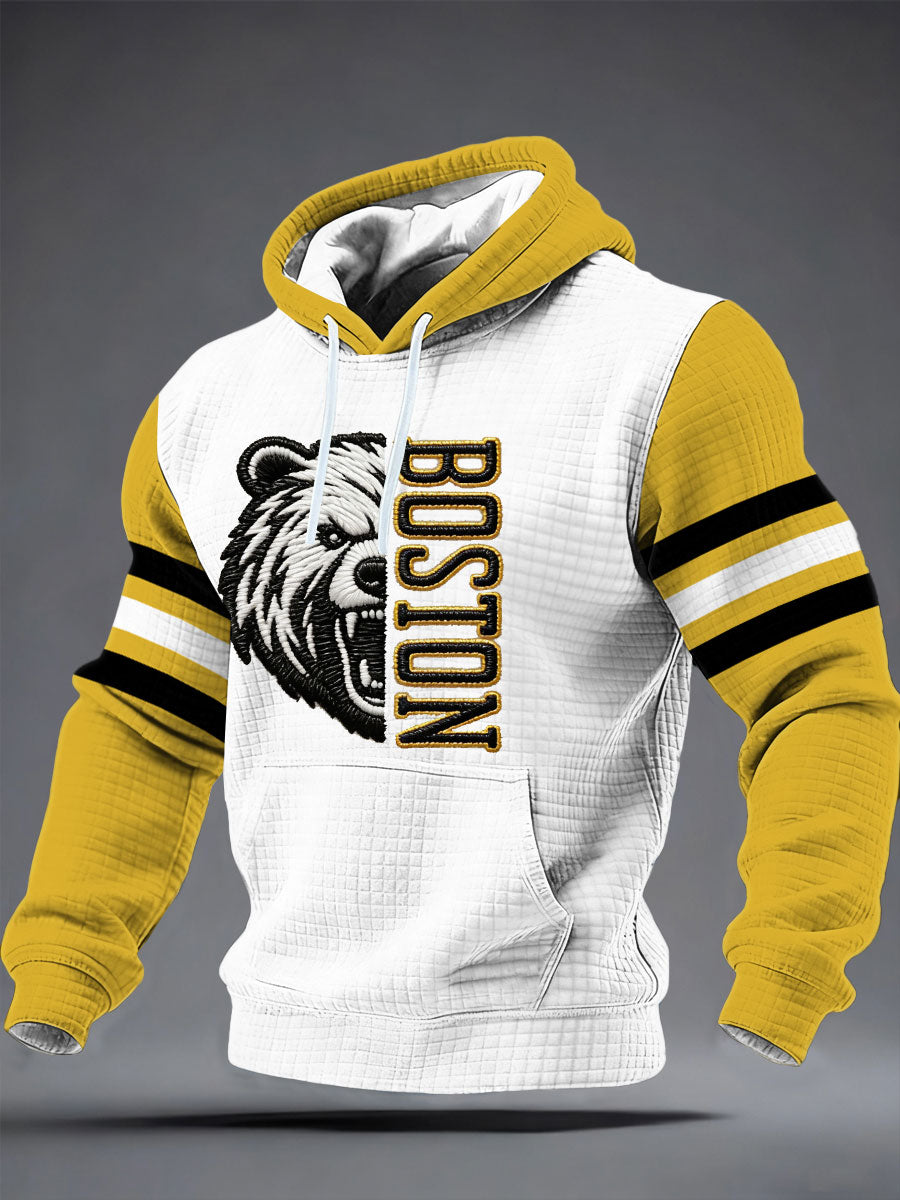 Men's Vintage Hockey Print Checkered Cotton Hoodie