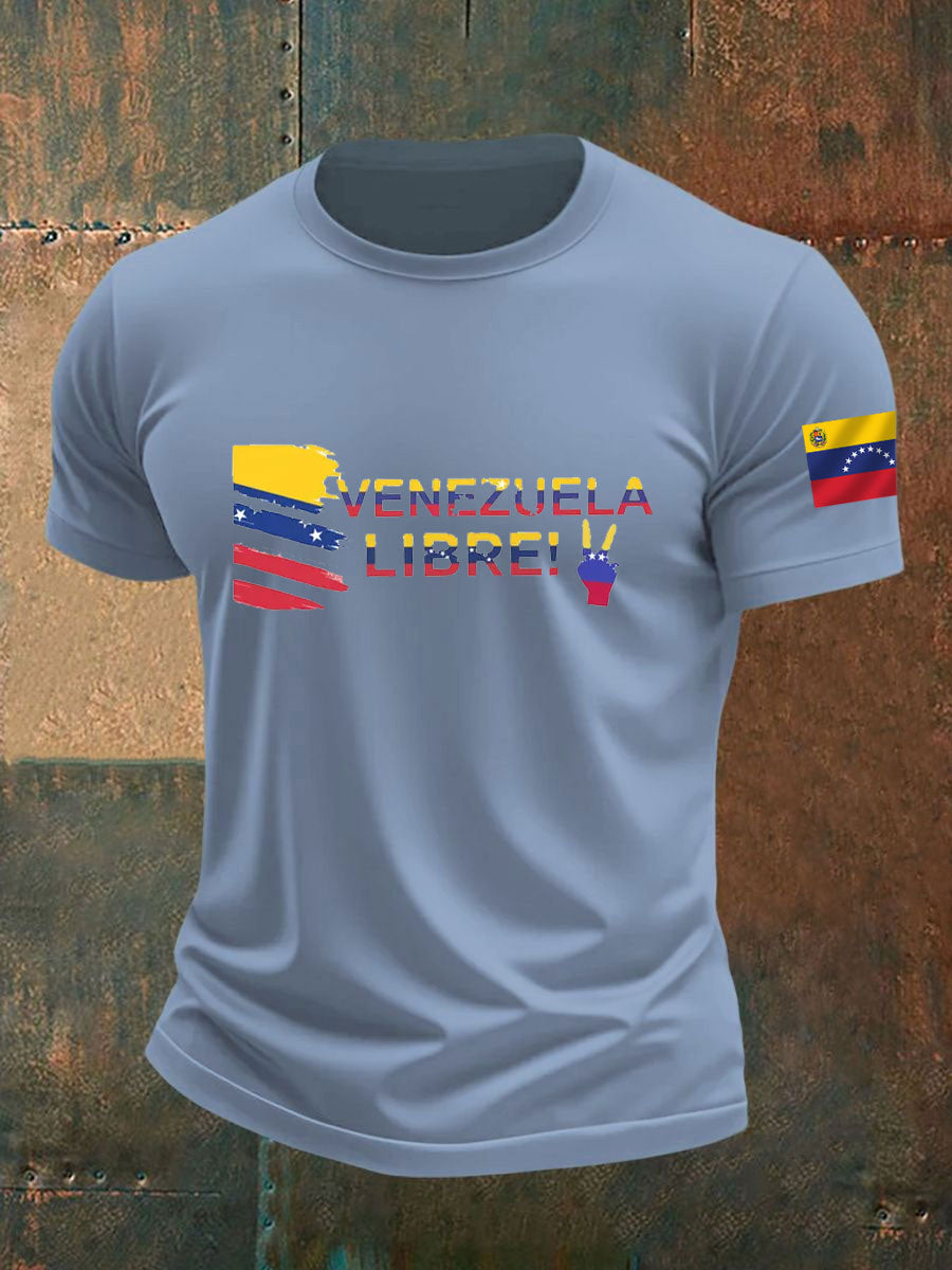 Men's Venezuela Libre Print imitation cotton short-sleeved T-shirt