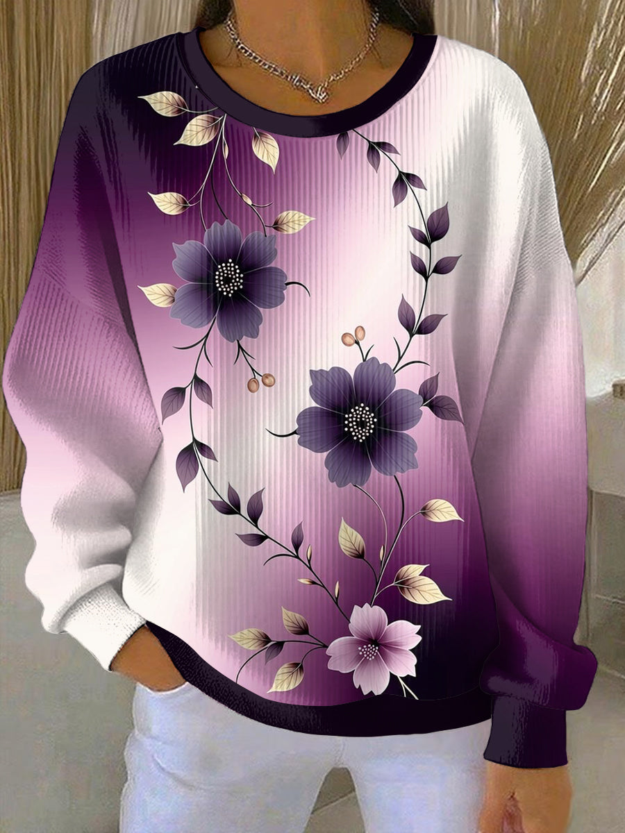 Women's Purple Art Print Casual Sweatshirt