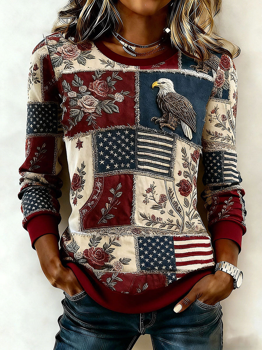 Women's America Flag Floral Print Sweatshirts