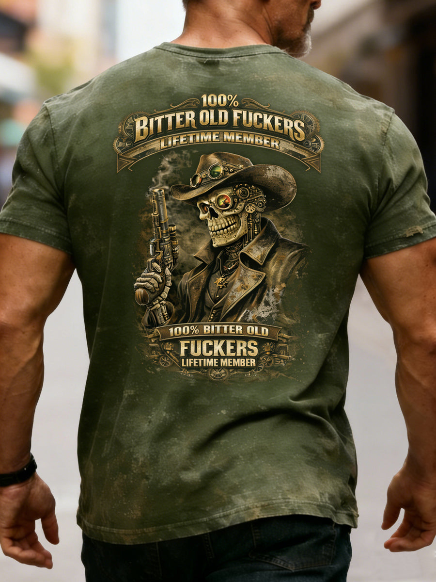 Vintage Distressed Skull Old Fuckers Club Casual T-Shirt