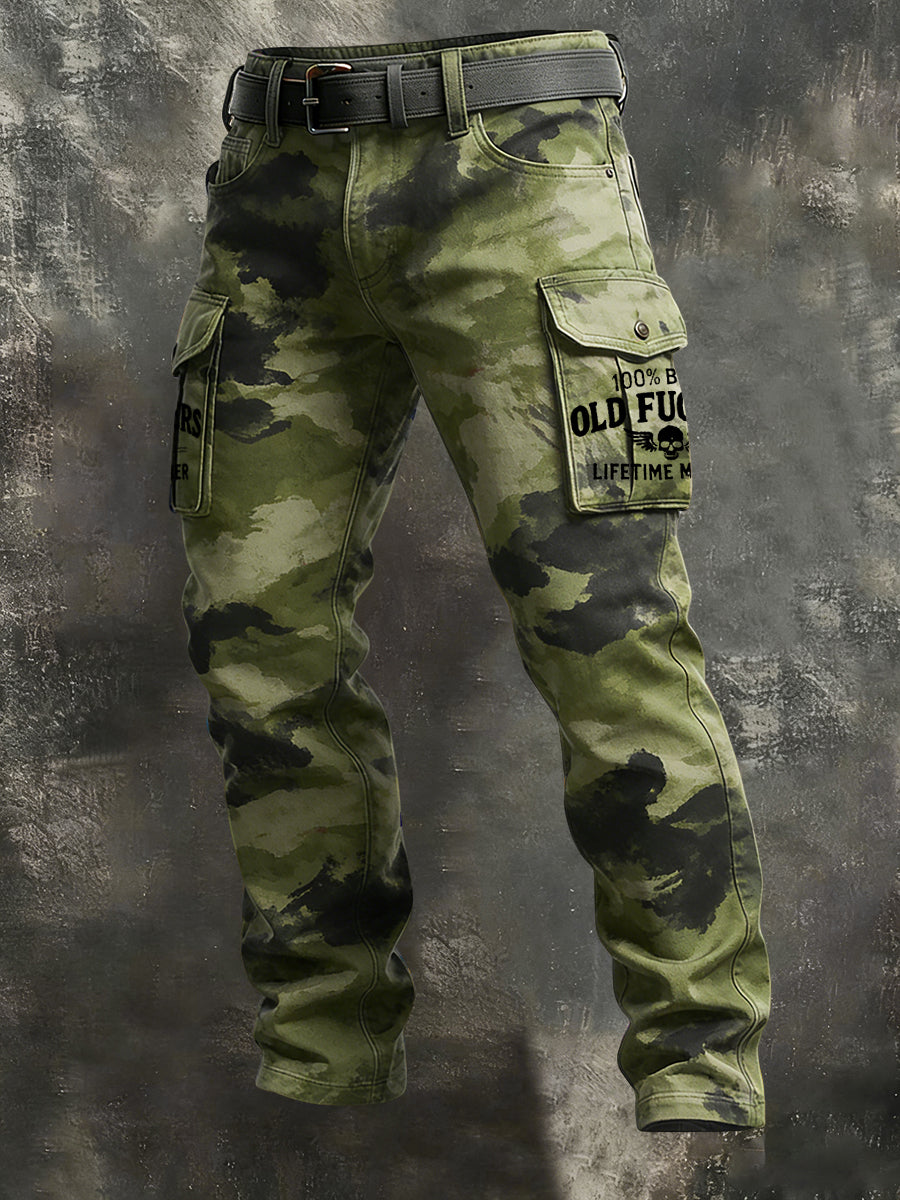 Retro Abstract Camo Old Fuckers Club Casual Work Pants