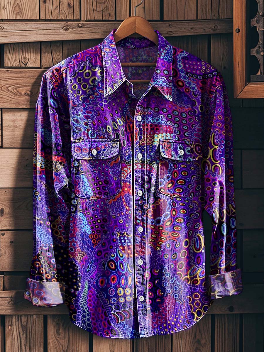 Abstract Psychedelic Circle Print Casual Long-Sleeve Shirt
