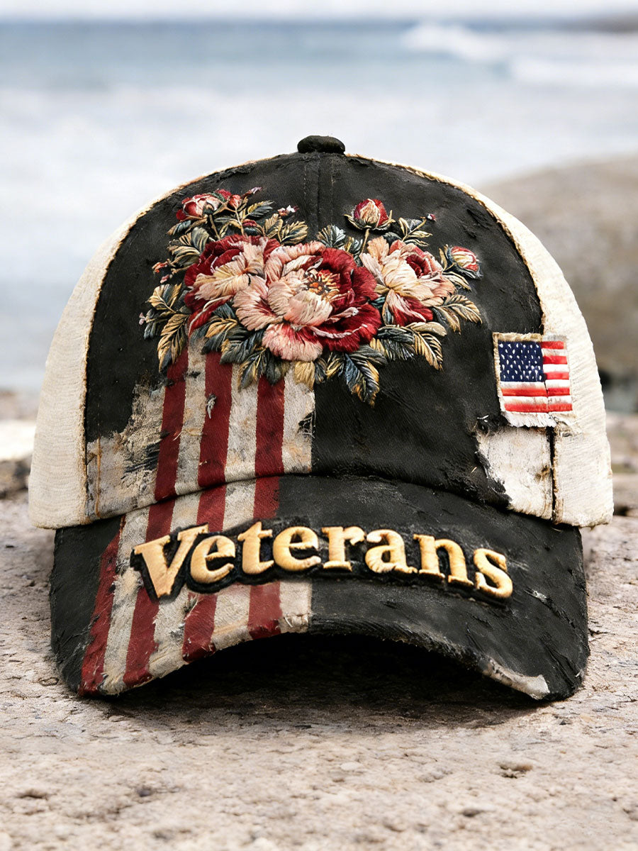 Veterans Floral Unisex Vintage Hats