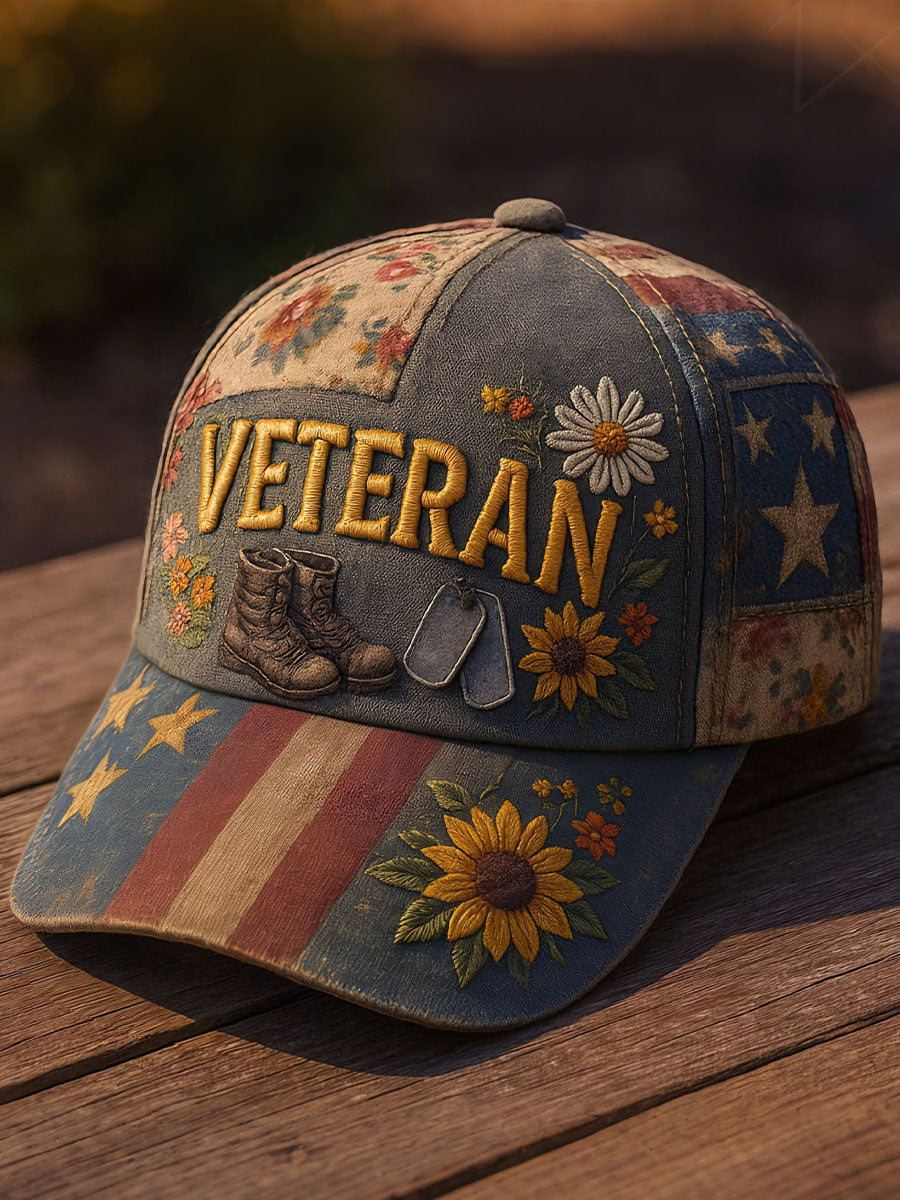 Veteran Floral Unisex Vintage Hats