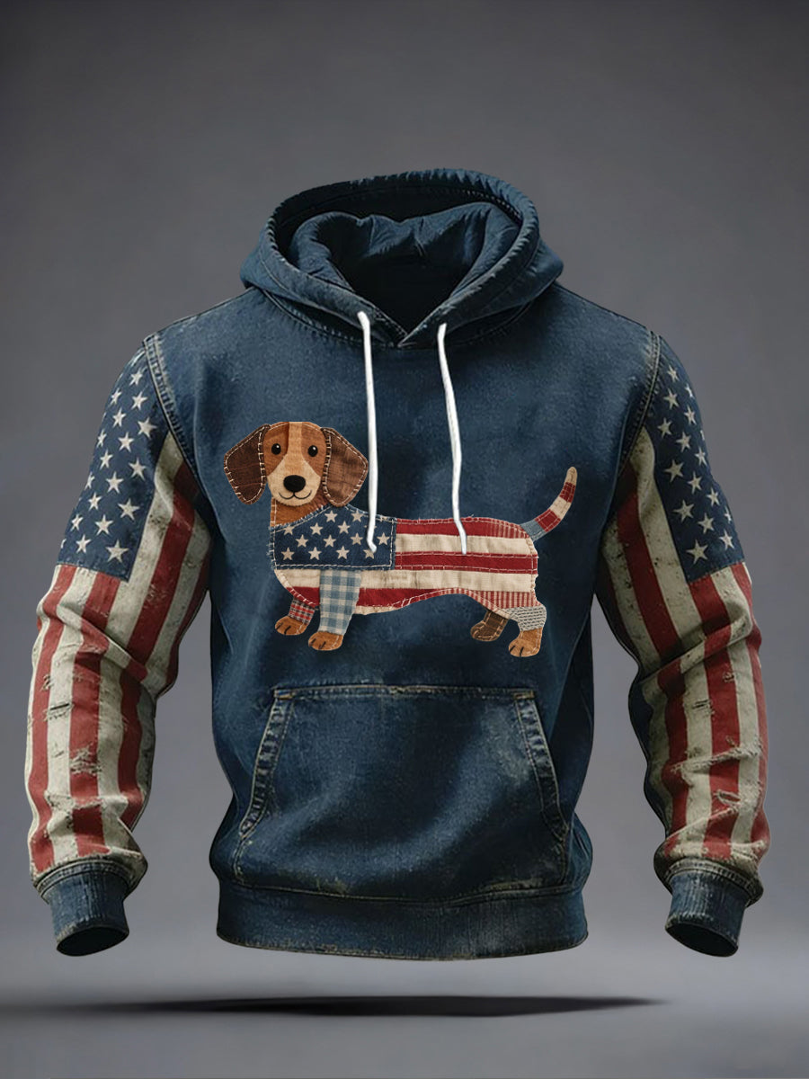 Men's Vintage Dachshund Patchwork Pattern Hoodie