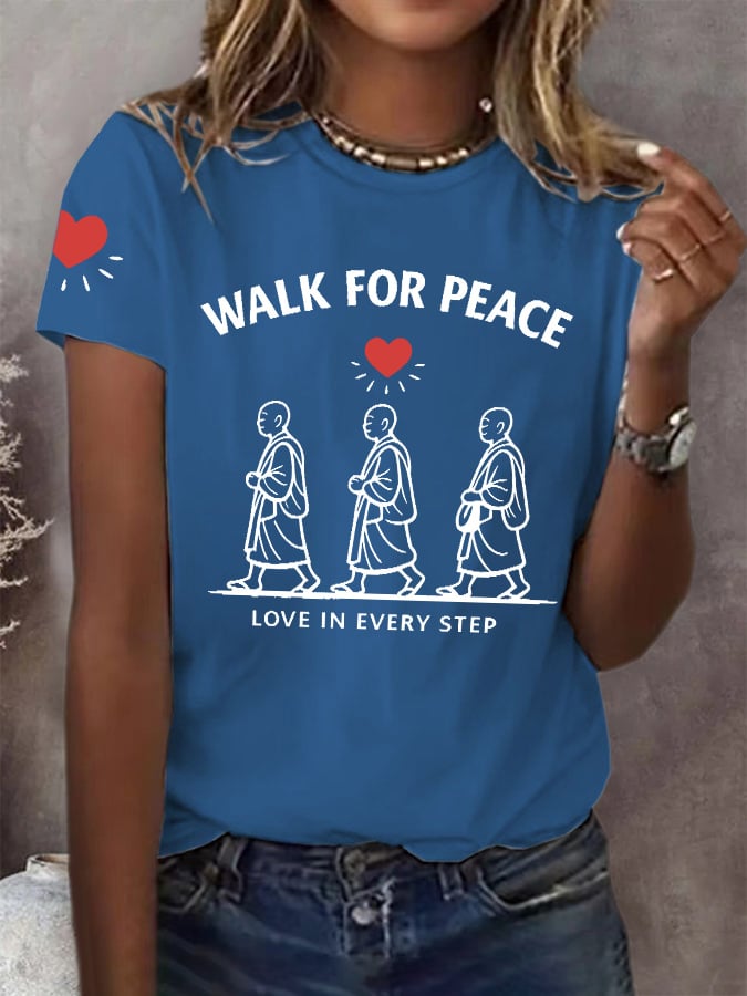 Women's Walk For Peace Love In Every Step Printed T-shirt