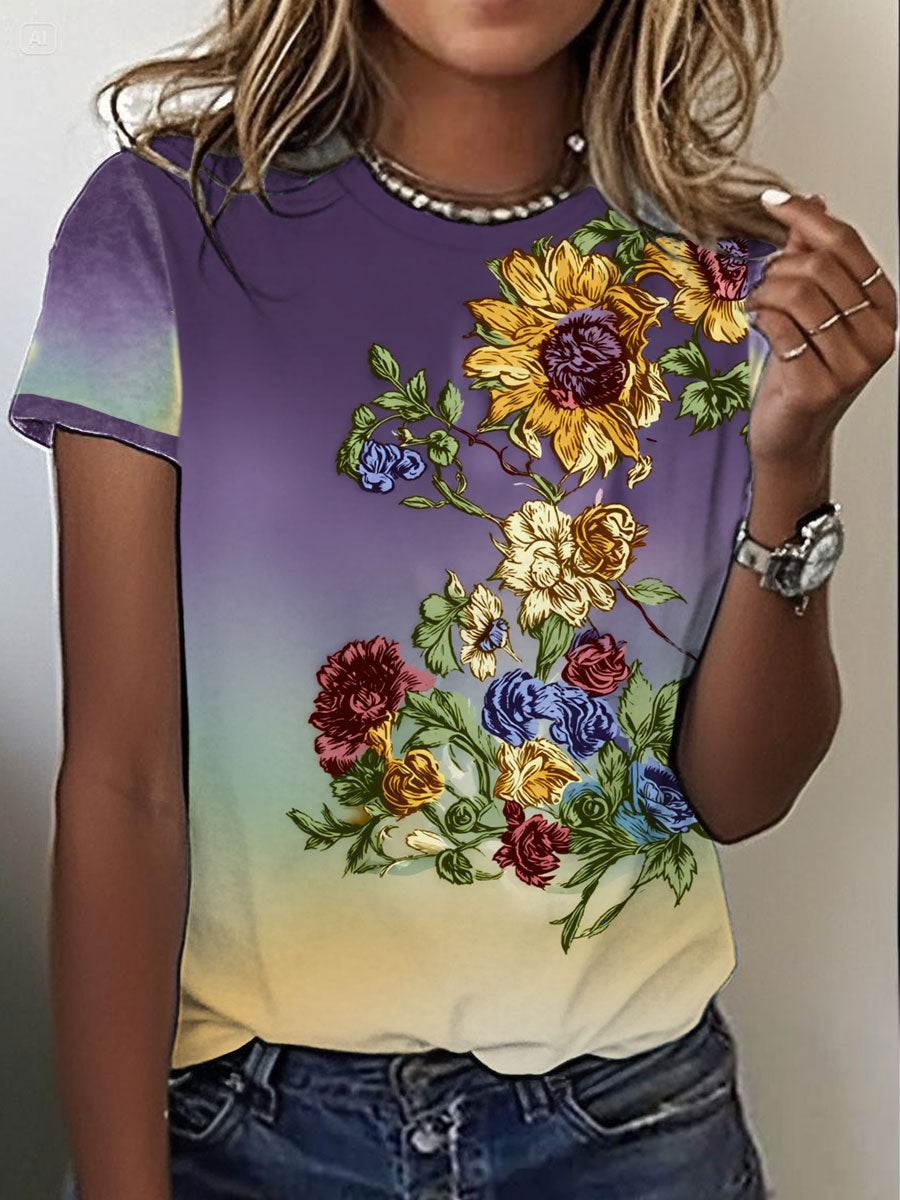 Women's Floral Print short-sleeved T-shirt