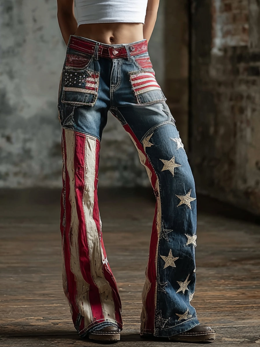 Women's Anniversary Inspired Print Vintage Washed Jeans