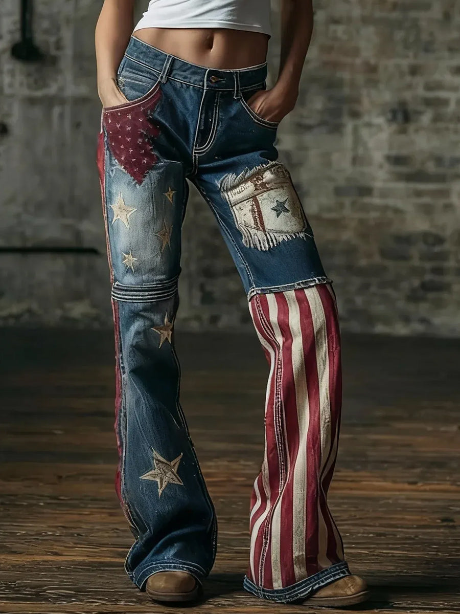 Women's Anniversary Inspired Print Vintage Washed Jeans