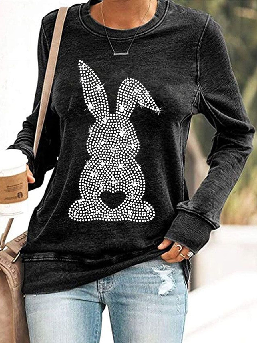 Women's Cute Bunny Rhinestone Pattern Sweatshirt