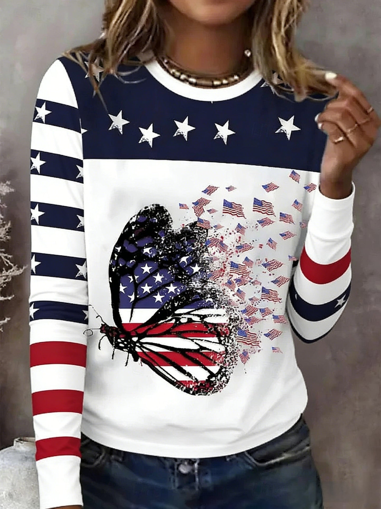 Women's Retro American Independence Day Long-Sleeve T-Shirt