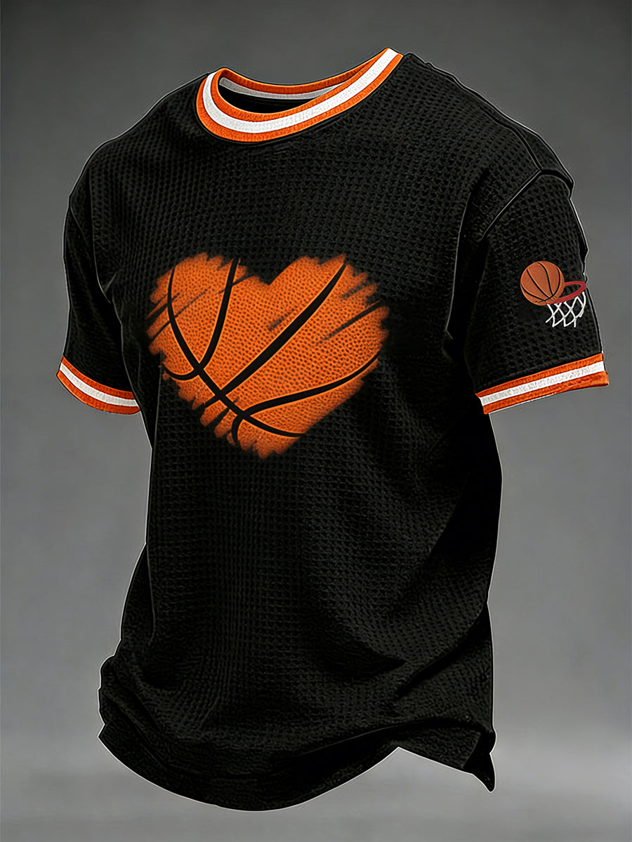 Men's Game Day Print March Madness Basketball Lovers Casual Waffle Short Sleeve T-shirt