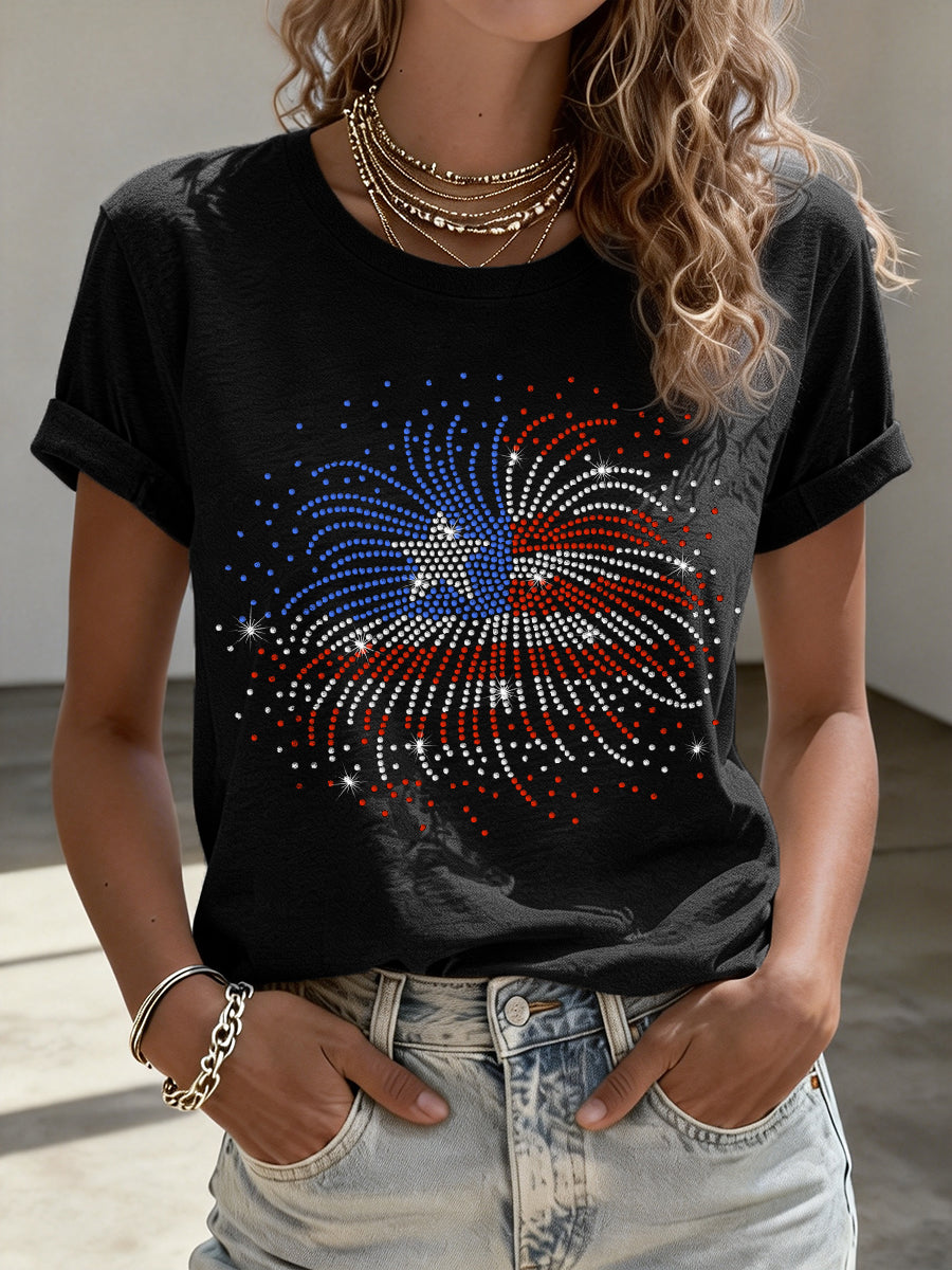 Women's USA1776-2026 Rhinestone Pattern T-Shirt