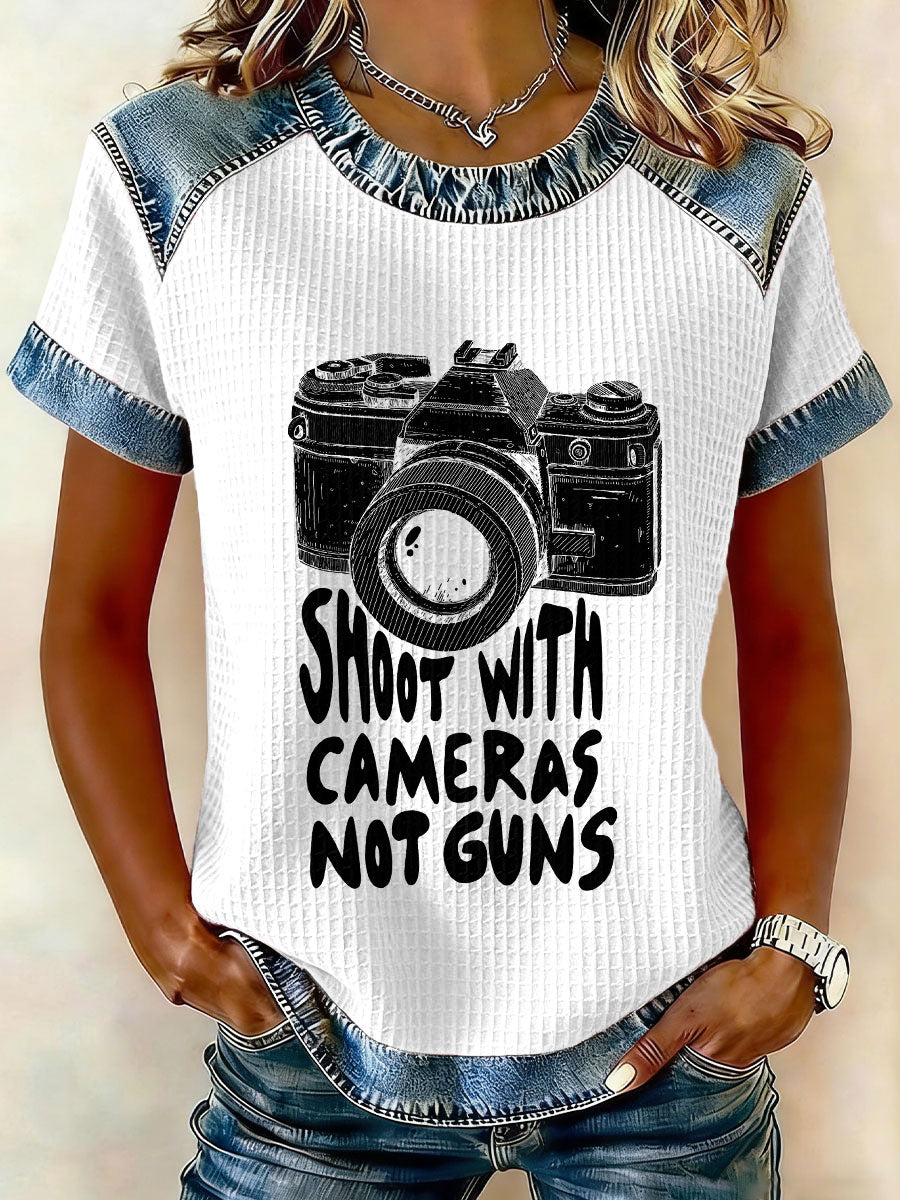 Women's 'Shoot with Cameras Not Guns' Waffle T-Shirts