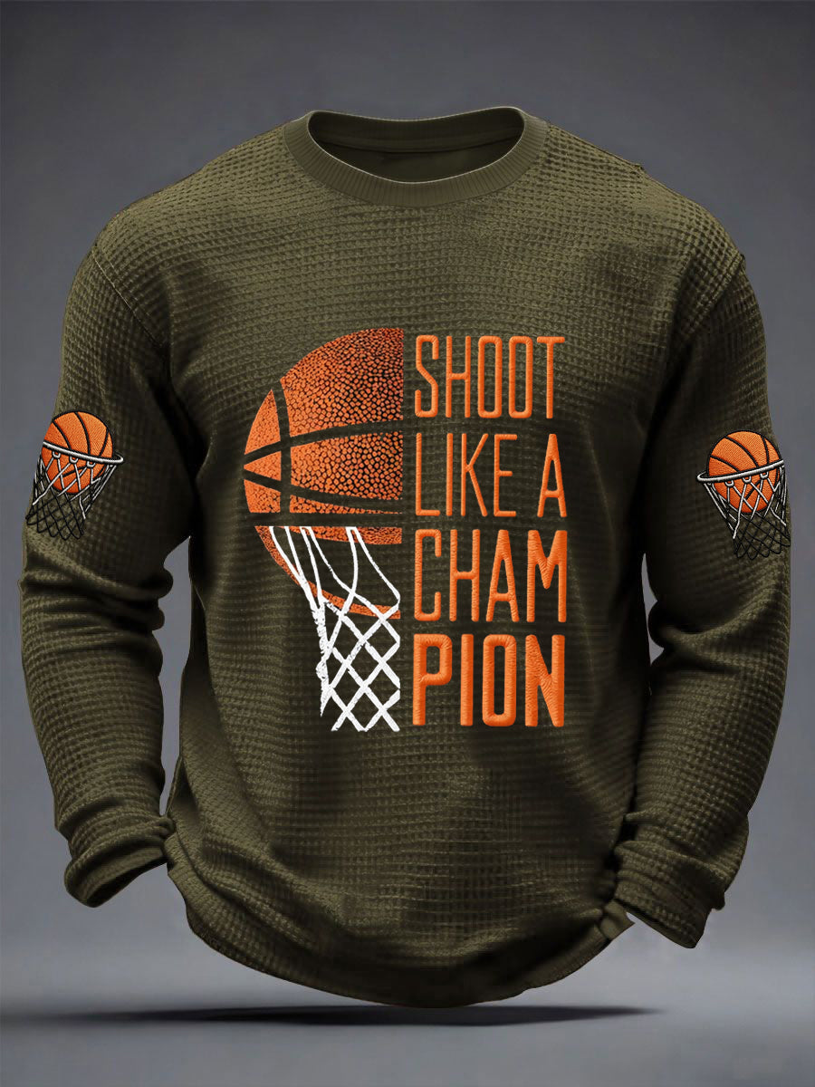 Men's Shoot Like A Champion Print Basketball Lovers Gameday Casual Waffle Long Sleeve T-Shirt