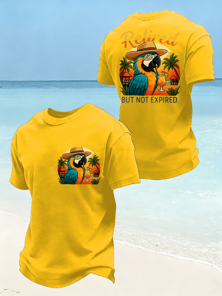Men's Funny Retired Not Expired Parrot Print Casual Tee