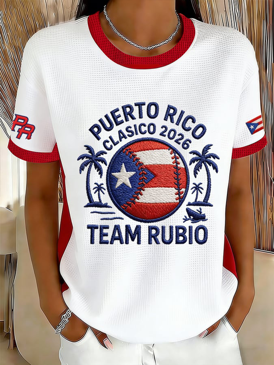Women's Puerto Rico Baseball Waffle Short-Sleeve T-Shirt