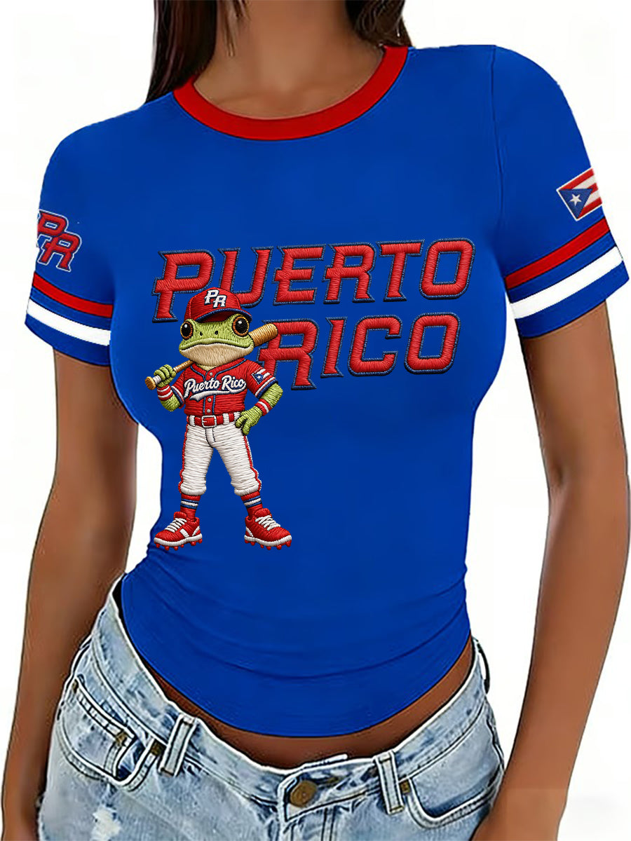 Women's Puerto Rico Baseball Print Casual Tee