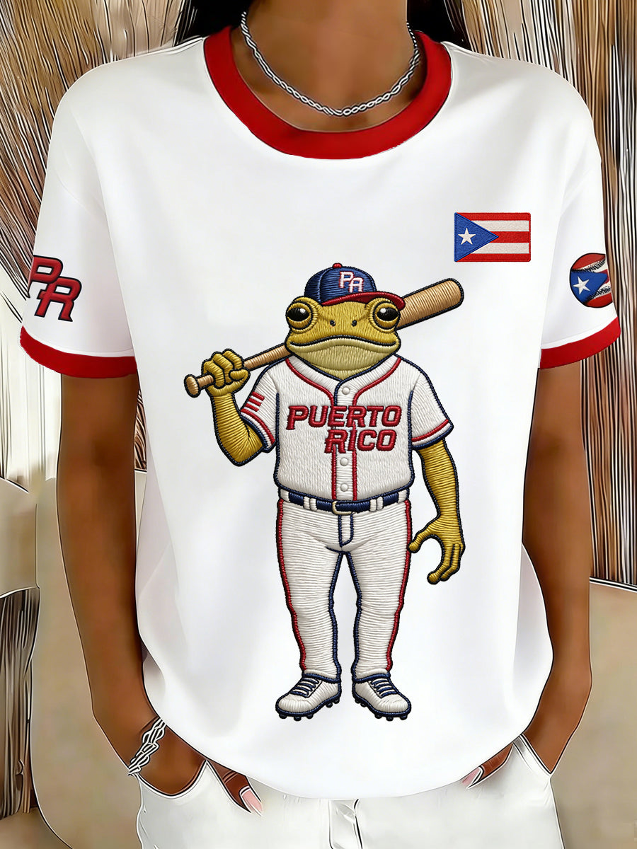 Women's Puerto Rico Baseball Print Casual Tee