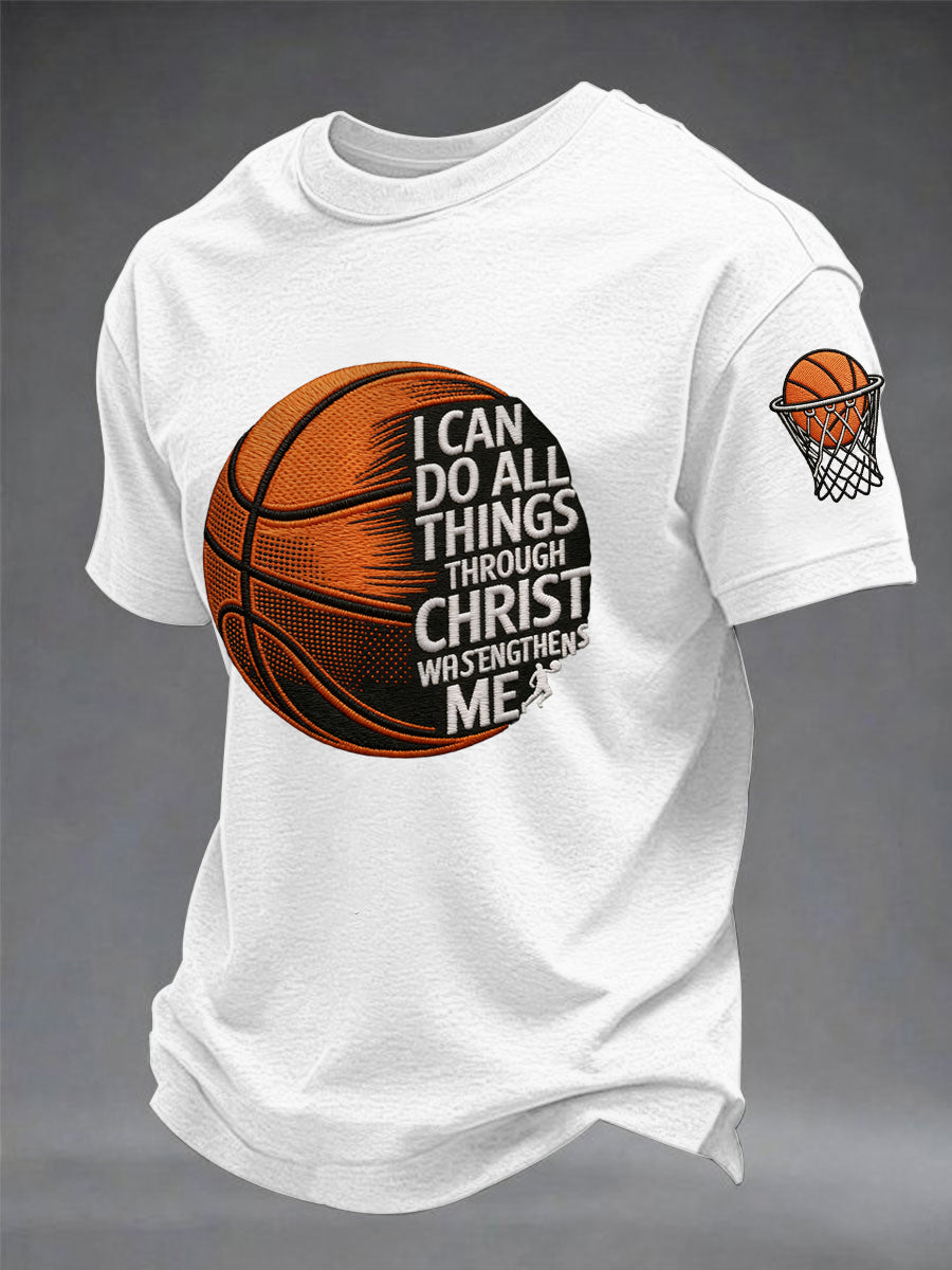 Men's I Can Do All Things Through Christ Basketball Print Basketball Lovers Gameday Casual Tee