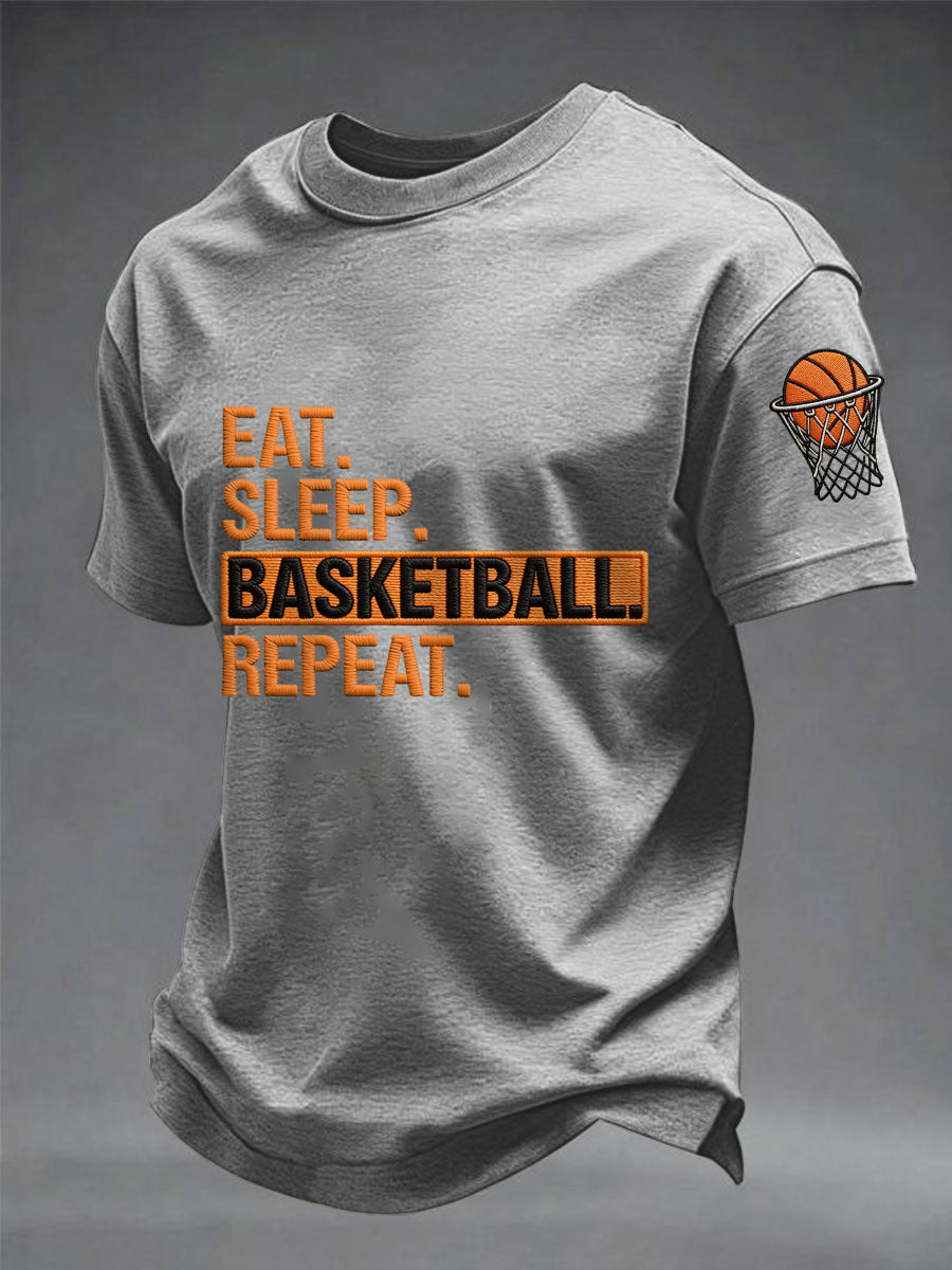 Men's Eat Sleep Basketball Repeat Print Basketball Lovers Gameday Casual Tee