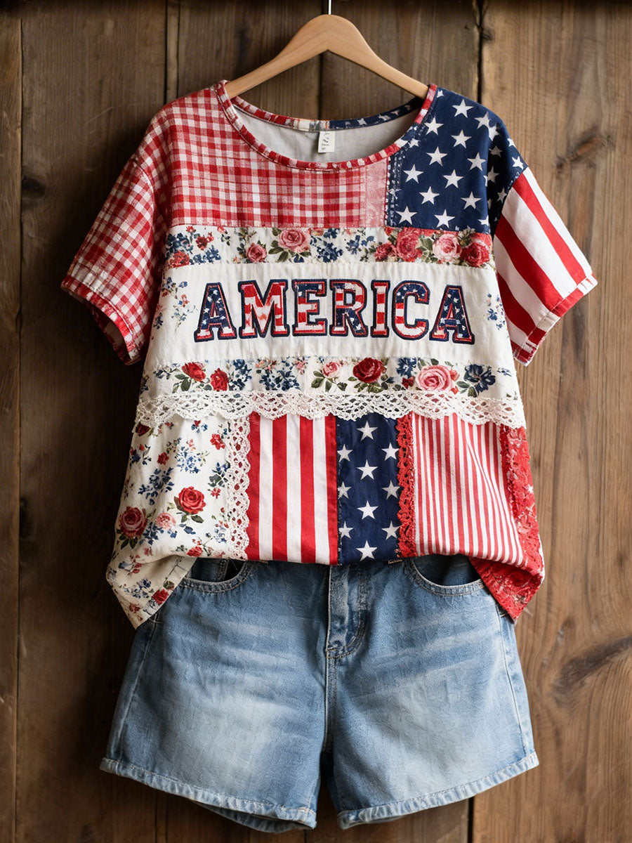 Women's Patchwork Floral Print Casual T-Shirt