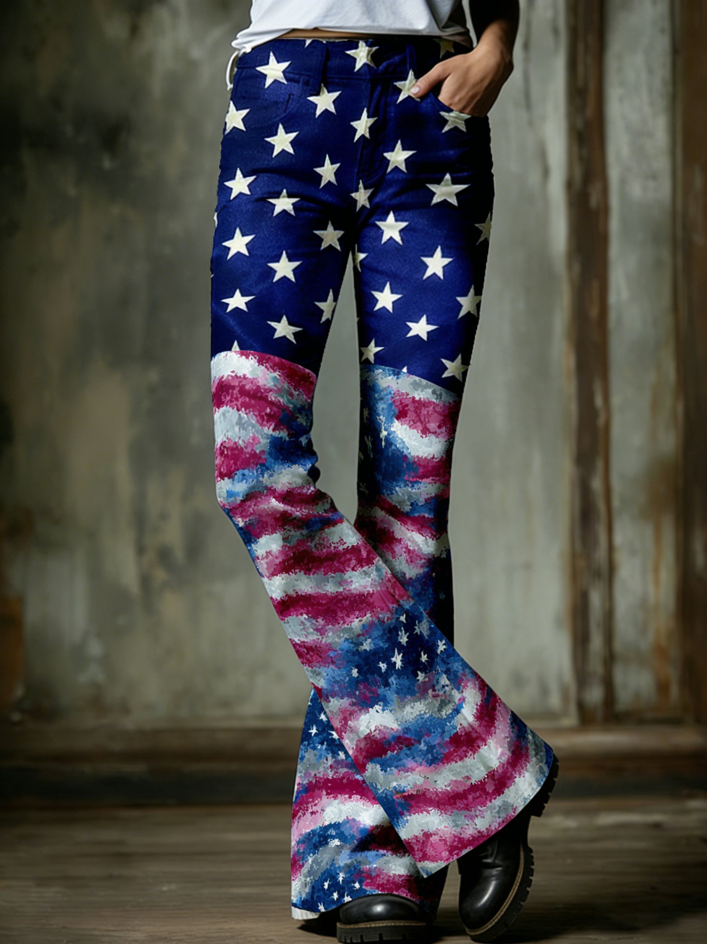 Women's Flared Pants With American Patriotic Commemorative Print