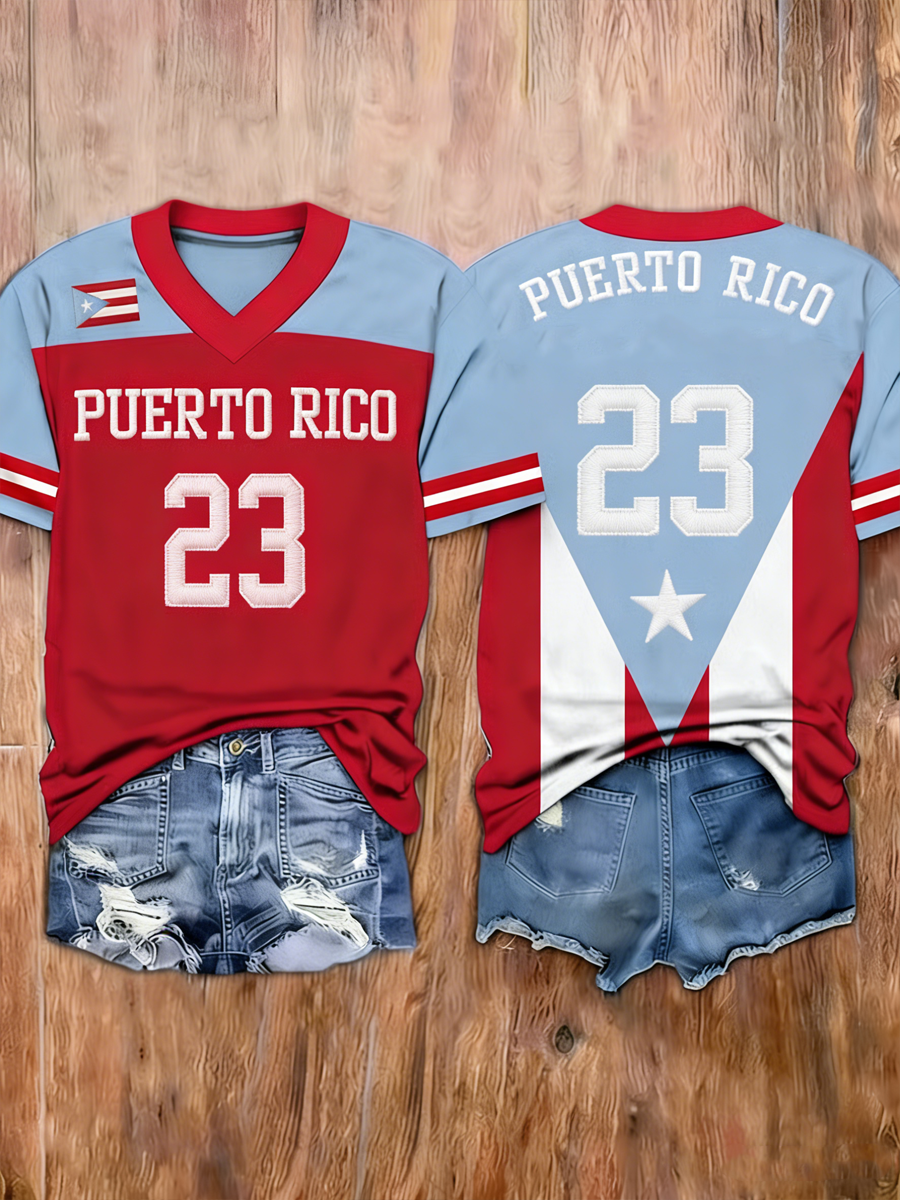 Women's Puerto Rico Baseball Print short-sleeved T-shirt