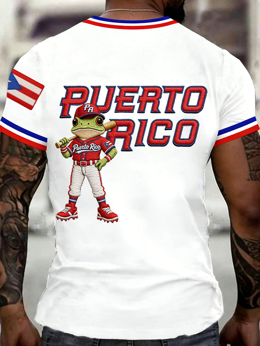 Men's Puerto Rico Baseball Print Casual Tee
