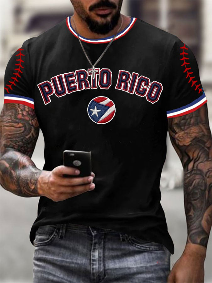 Men's Puerto Rico Baseball Short Sleeves T-shirt